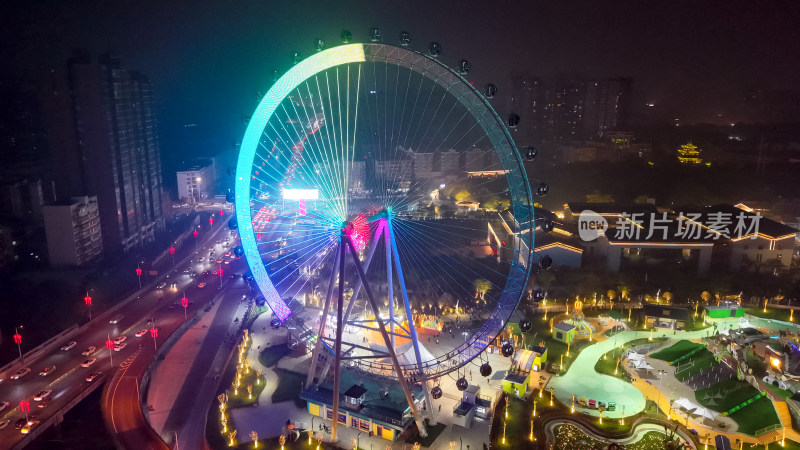 衡阳摩天轮夜景航拍图