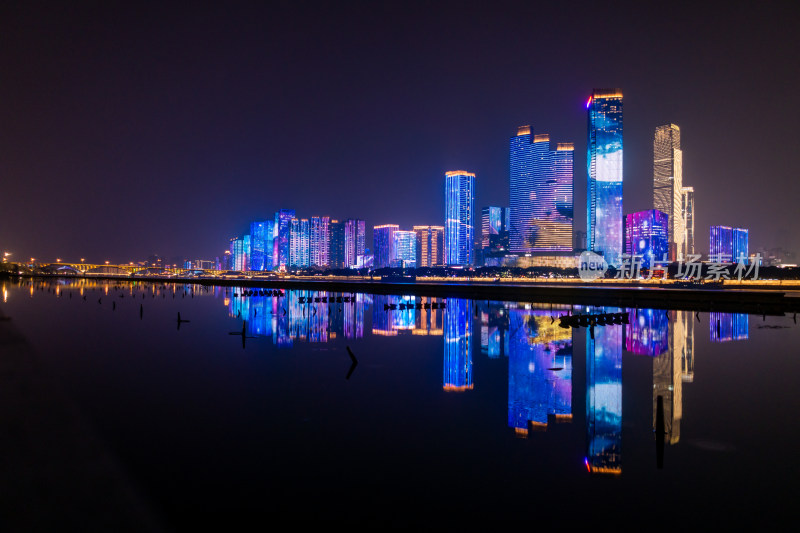 长沙市湘江夜景地标建筑灯光秀