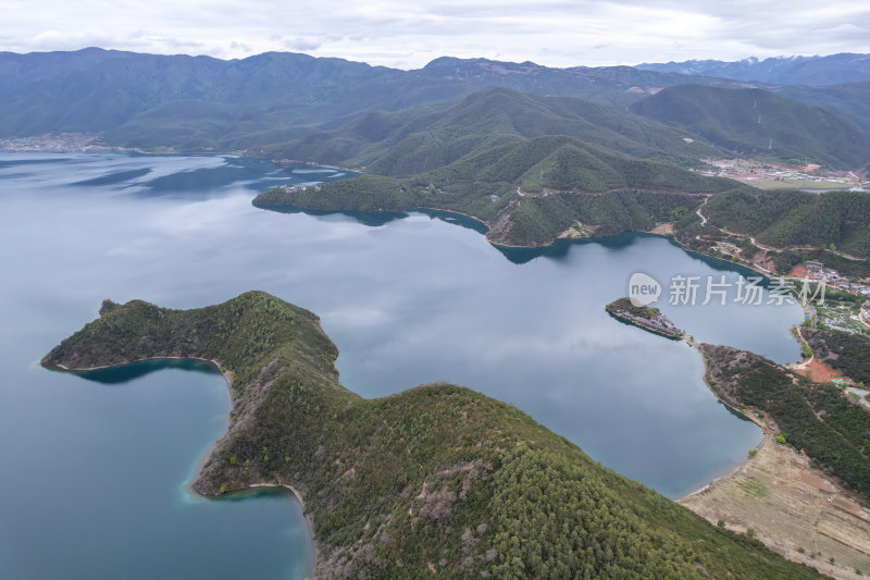 云南丽江泸沽湖摩梭族美景高空航拍