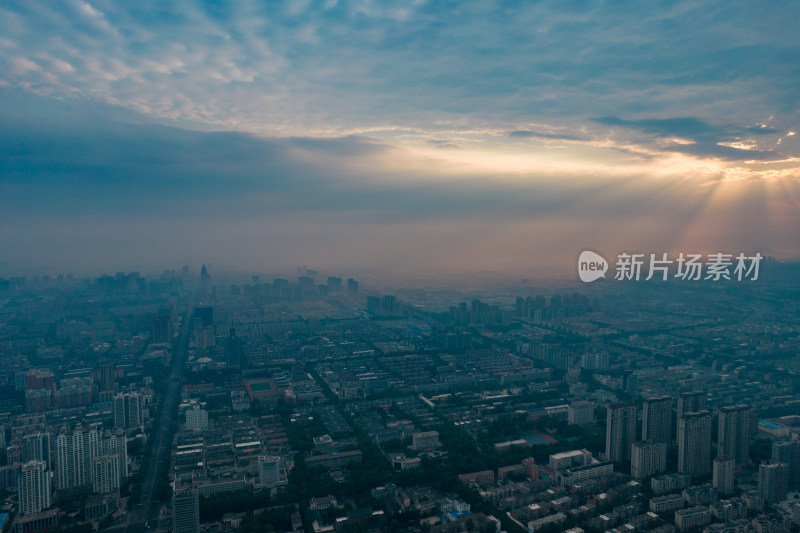 淄博城市日出航拍摄影图