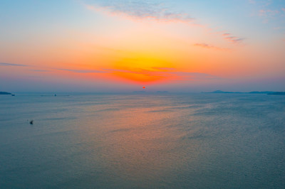 苏州太湖丽波湾日落航拍