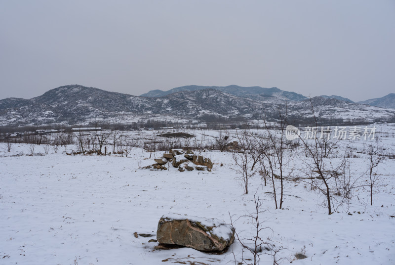 乡村田园雪景雪地