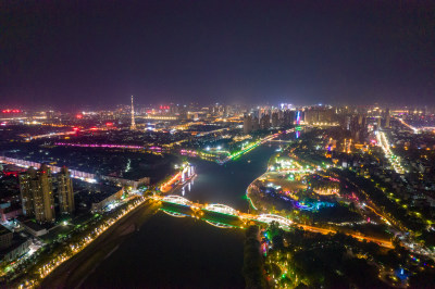 河南漯河大景夜景灯光航拍图