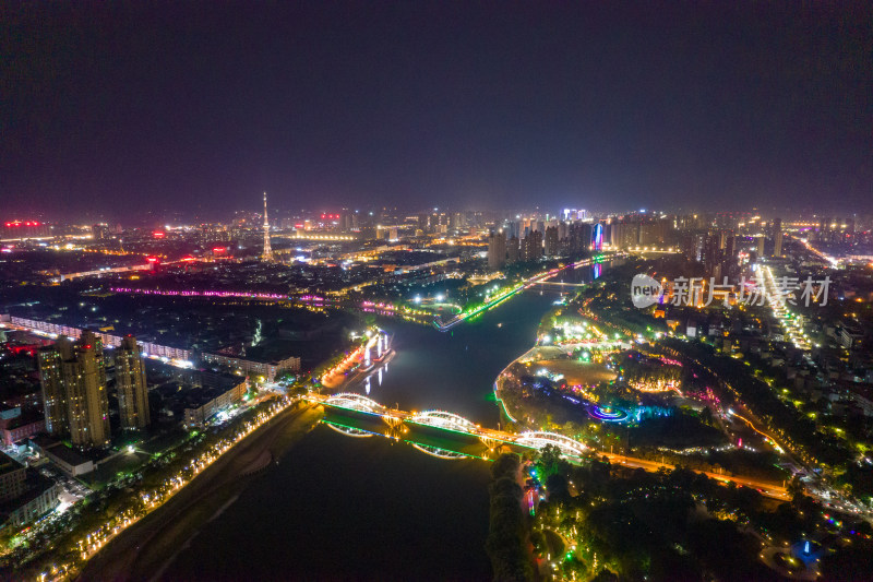 河南漯河大景夜景灯光航拍图