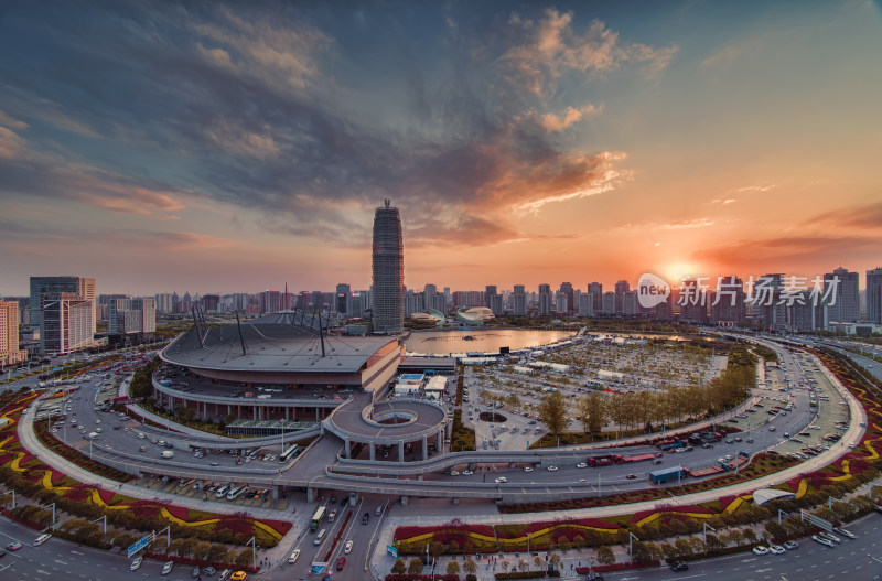 郑州郑东新区CBD日落城市风光