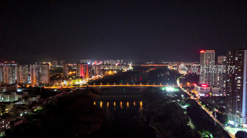 广西来宾红水河两岸夜景灯光航拍