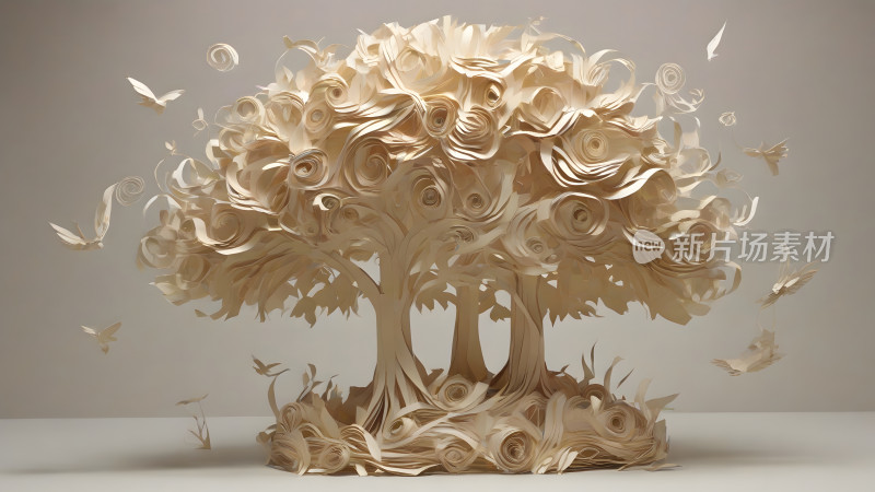 唯美3D纸雕树森林艺术设计背景