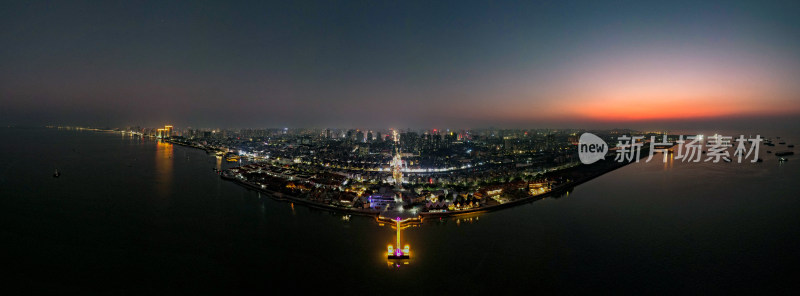 广西北海城市晚霞夜景图航拍