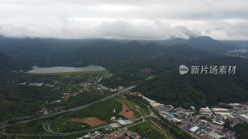 航拍广东省东莞市清溪镇城市风光