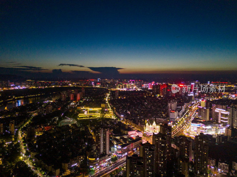 四川泸州晚霞夜景航拍图