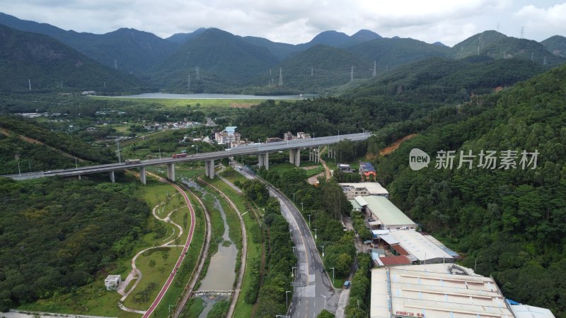 航拍广东省东莞市清溪镇城市风光