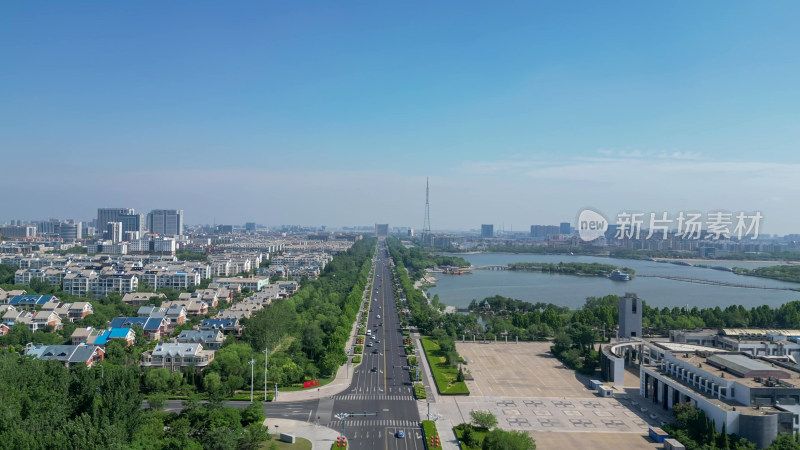 航拍山东东营城市交通大道