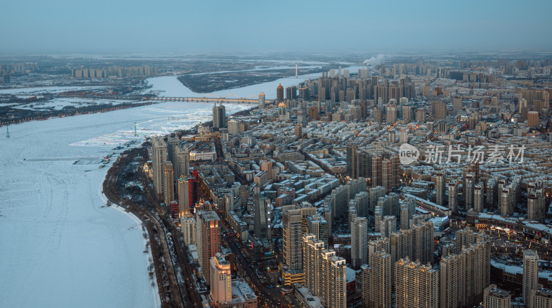 哈尔滨的冬日城市景观