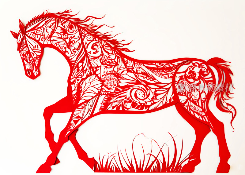 马年喜庆奔腾动感装饰剪纸窗花