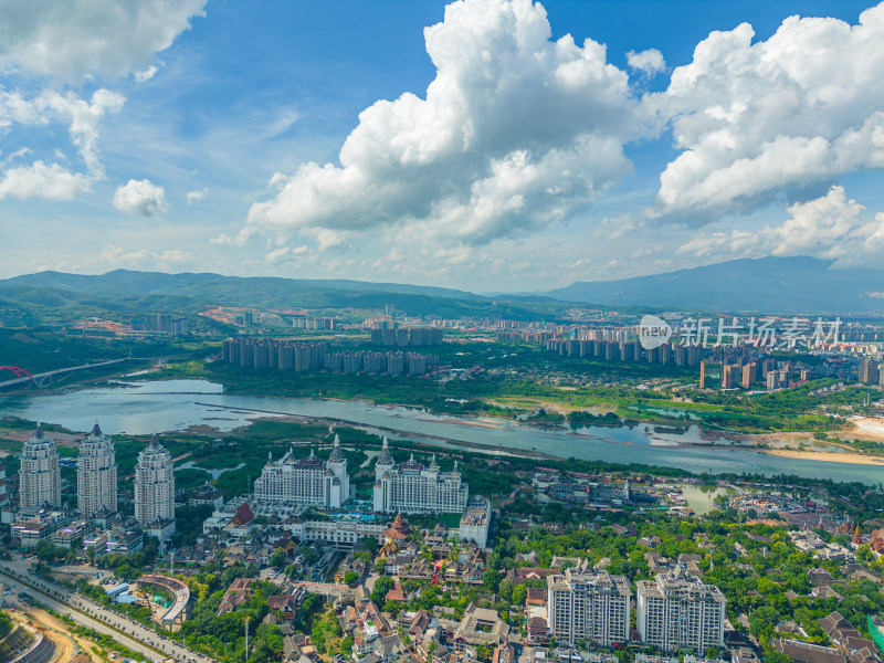 航拍西双版纳景洪市城市风光