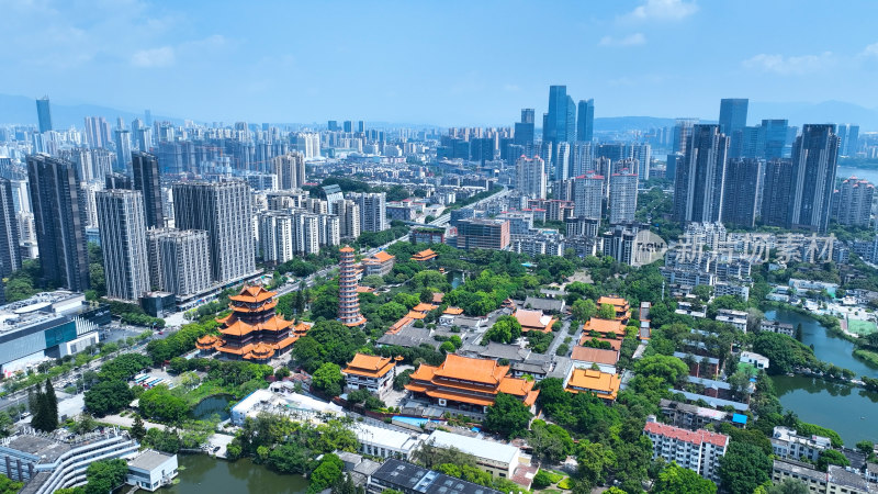 福州西禅古寺照片航拍城市寺庙古建筑风景