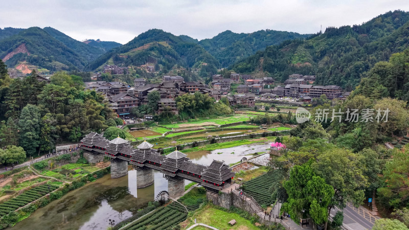 柳州三江程阳八寨景区程阳风雨桥航拍图