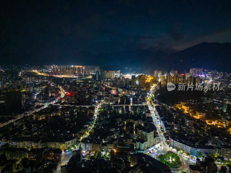 广东云浮城市夜景灯光航拍图