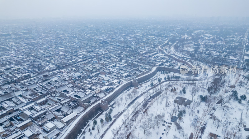 山西晋中平遥古城雪景航拍风景宣传