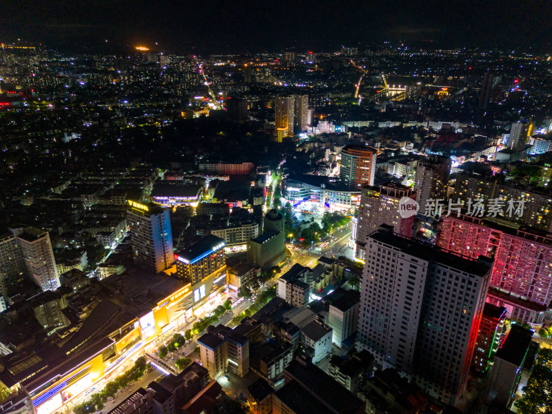 城市夜景灯光万家灯火玉林夜景航拍图