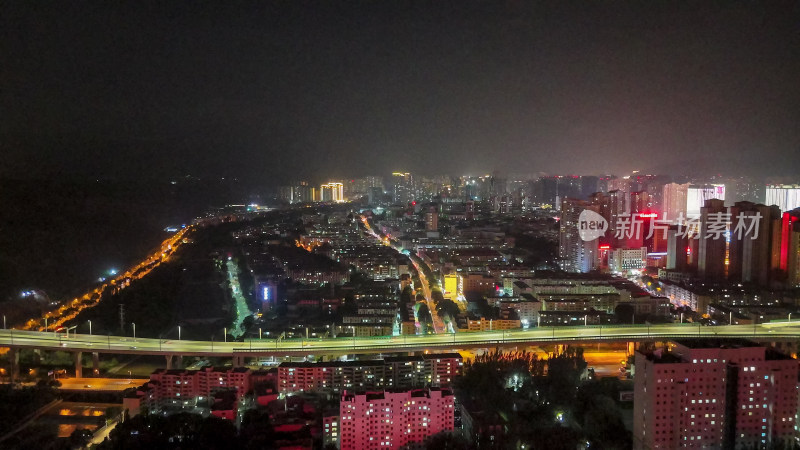 西宁城市夜景灯光航拍图