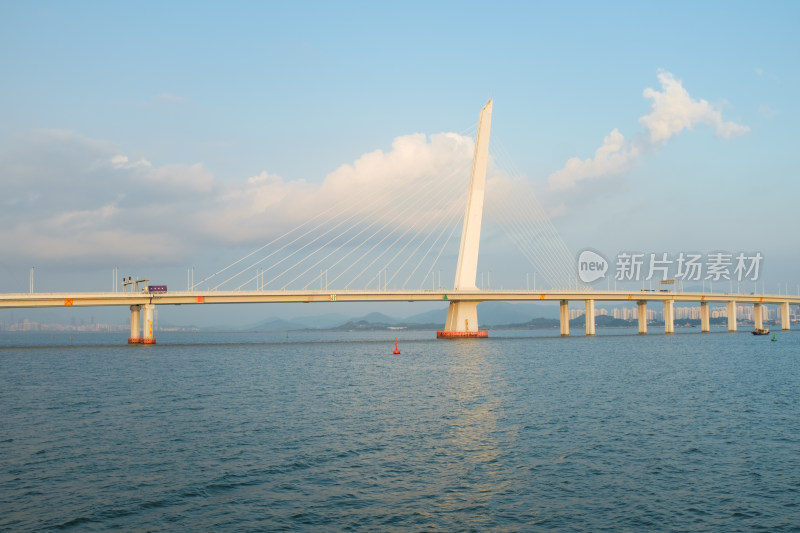 广东深圳湾大桥夕阳风光 跨海大桥