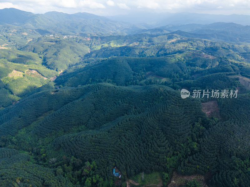 航拍视角下的大片绿色山林山脉全景