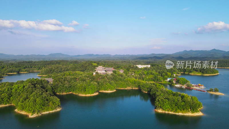 航拍湖北随州琵琶湖风景区