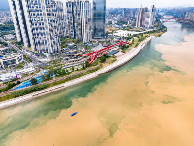 宜宾长江河流城市风光航拍图