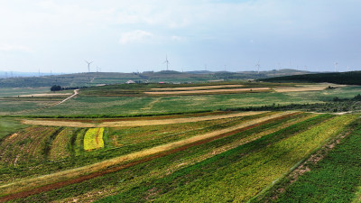 张家口坝上成熟的梯田大地调色板