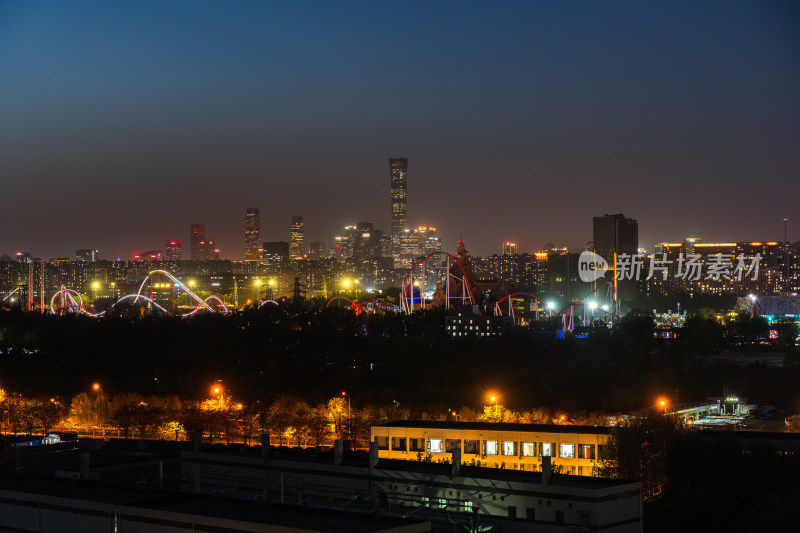 北京夜晚欢乐谷城市cbd建筑群城市灯光