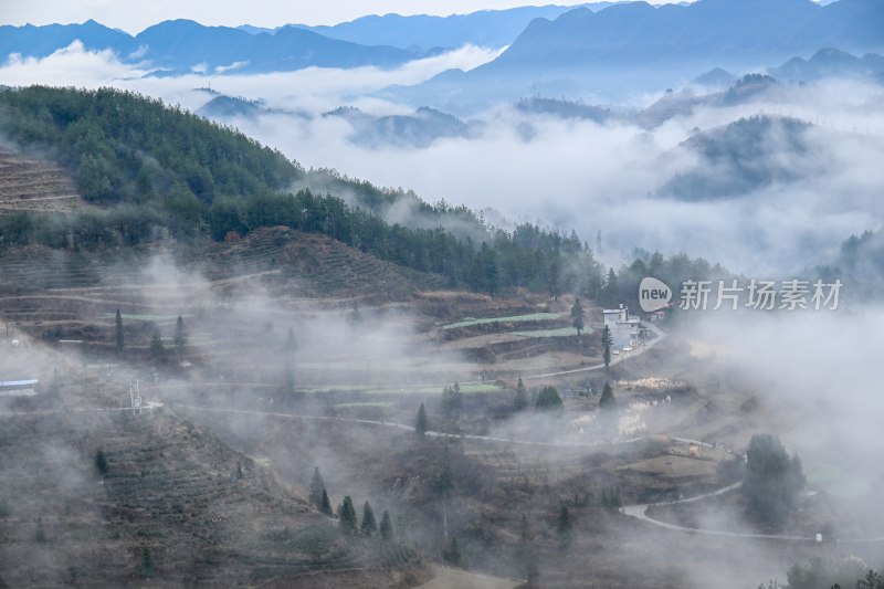 重庆酉阳：雾气中的山村田园