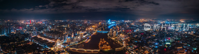 福建福州闽江中洲岛解放大桥城市夜景航拍