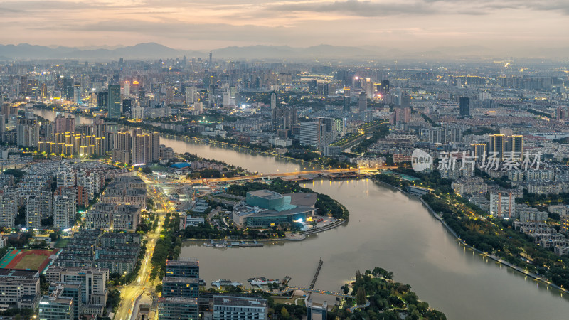 宁波城市江北湾头航拍夜景