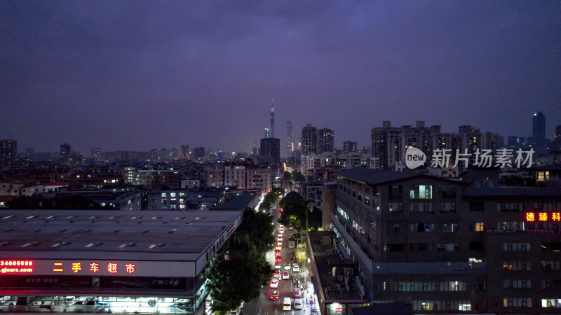 广州城市夜景灯光交通航拍图