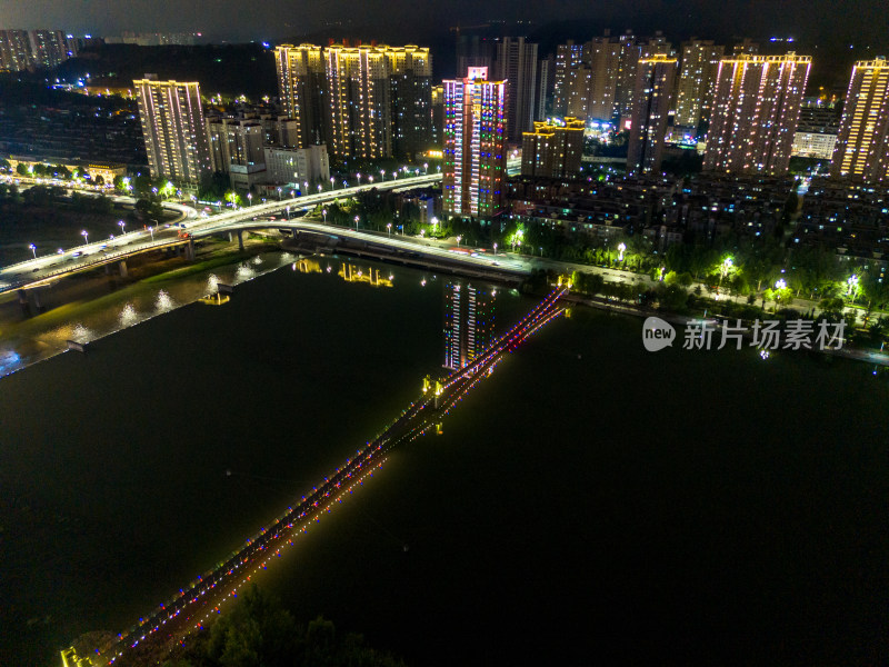 宝鸡渭河同盟大桥夜景航拍图