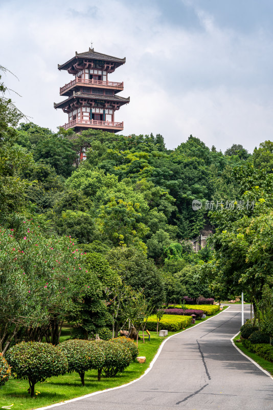 湖北鄂州西山风景区自然风景武昌楼建筑景观