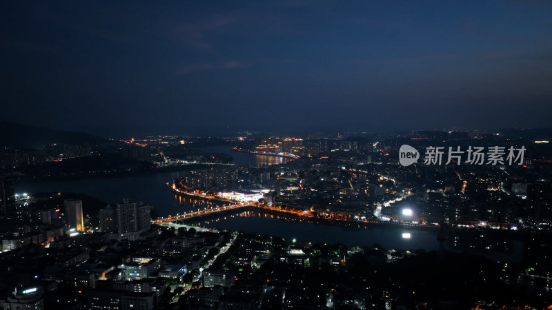 河源夜景航拍河源市夜晚城市建筑风光延时