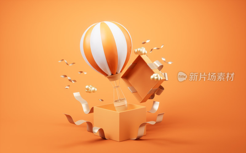 热气球与礼物盒3D渲染