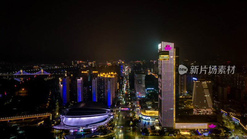 宝鸡国金中心大剧院夜景航拍图