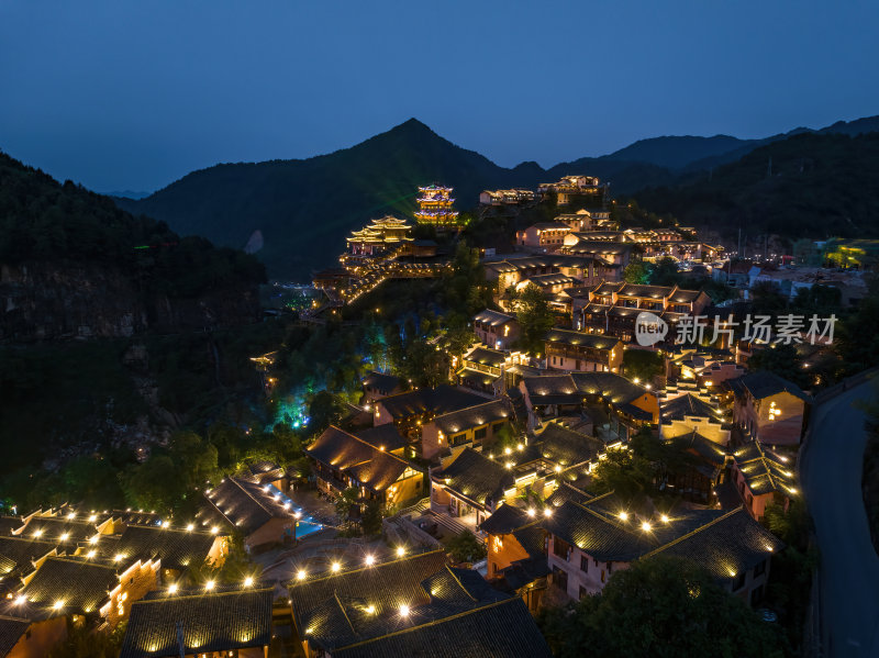 江西上饶网红景点望仙谷日出蓝调灯光航拍