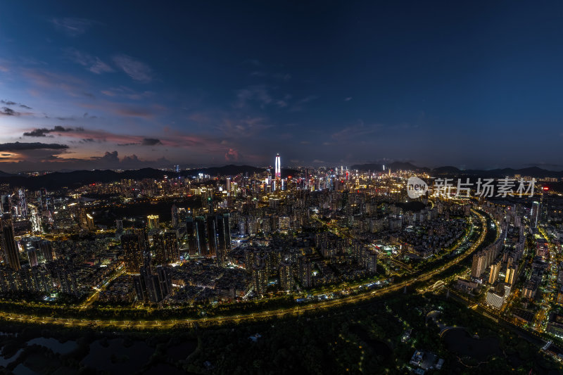 深圳福田CBD大湾区平安大厦夜景蓝调航拍