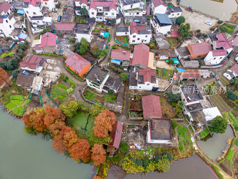 乡村村落农田航拍全景