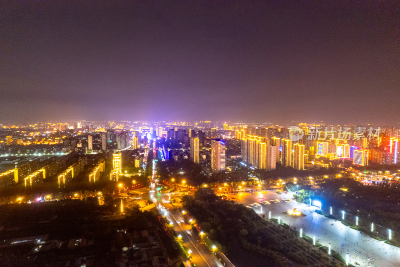 航拍河北沧州城市夜景灯光