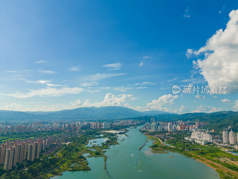 航拍西双版纳景洪市城市风光