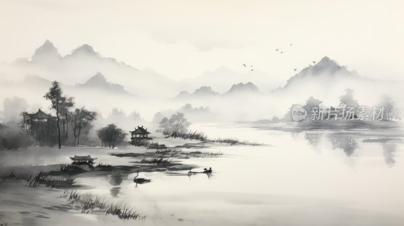 中国风意境水墨山水画