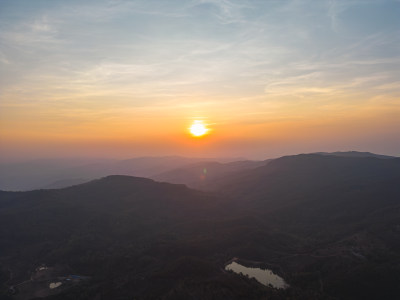 航拍山脉夕阳晚霞自然风光