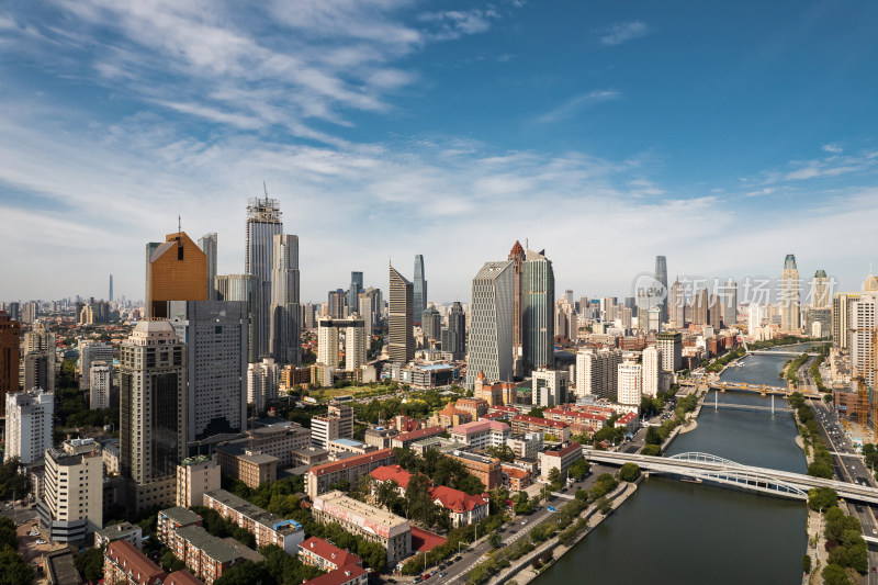 天津海河风景线小白楼商圈城市建筑风光航拍