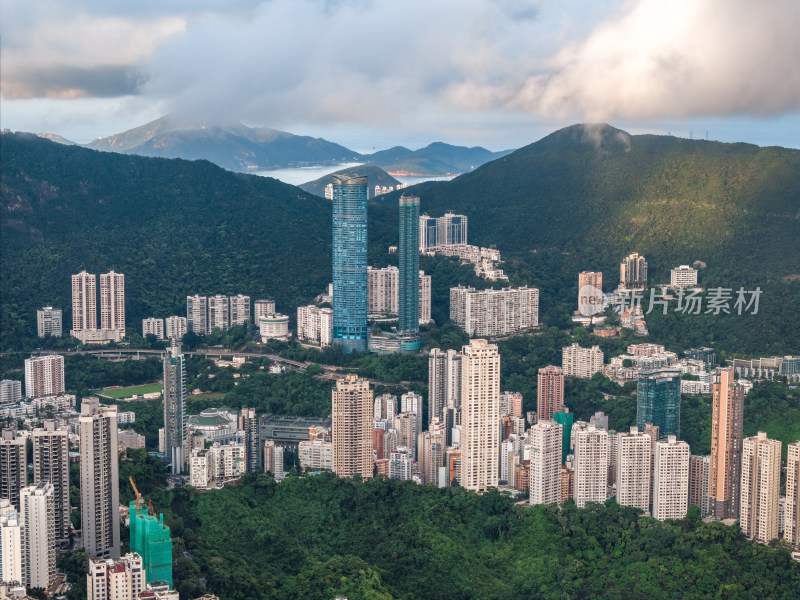 香港维多利亚港CBD中环夜景日出高空航拍