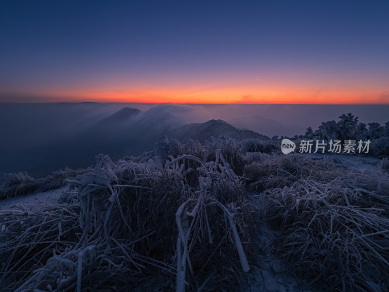 杭州临安太子尖冰雪雾凇日出黎明